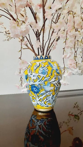 گلدان سفالی گل و مرغ