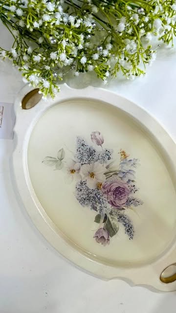 سینی چوب ورزین رنگ کرم