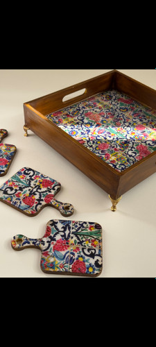 سینی چوب و رزین باطرح کاشی سنتی